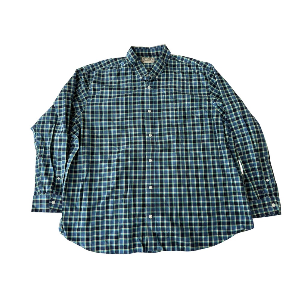 Duluth Trading Co Button Down Mens 3XL Blue Plaid Good Cotton Long Sleeve Pocket